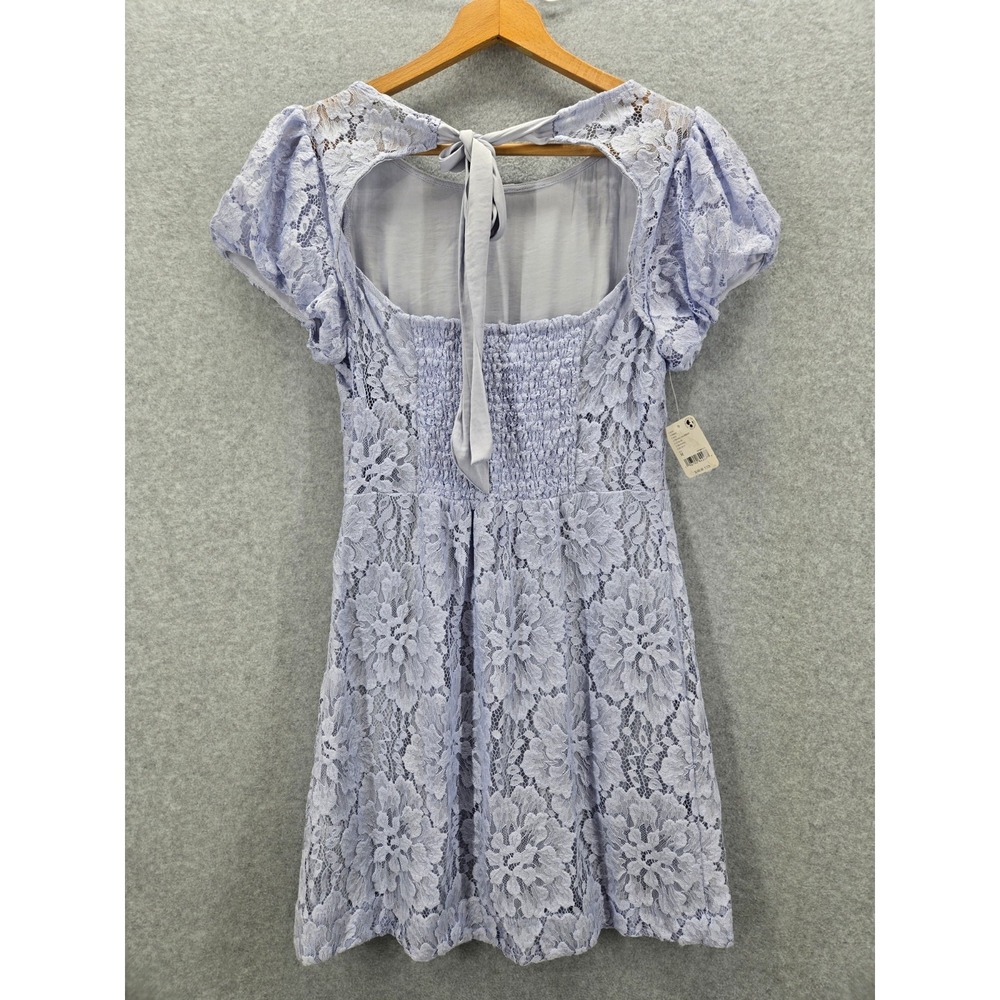 NWT FREE PEOPLE Light Blue HAILEE MINI DRESS  LACE FLORAL Cottagecore M - Picture 7 of 11